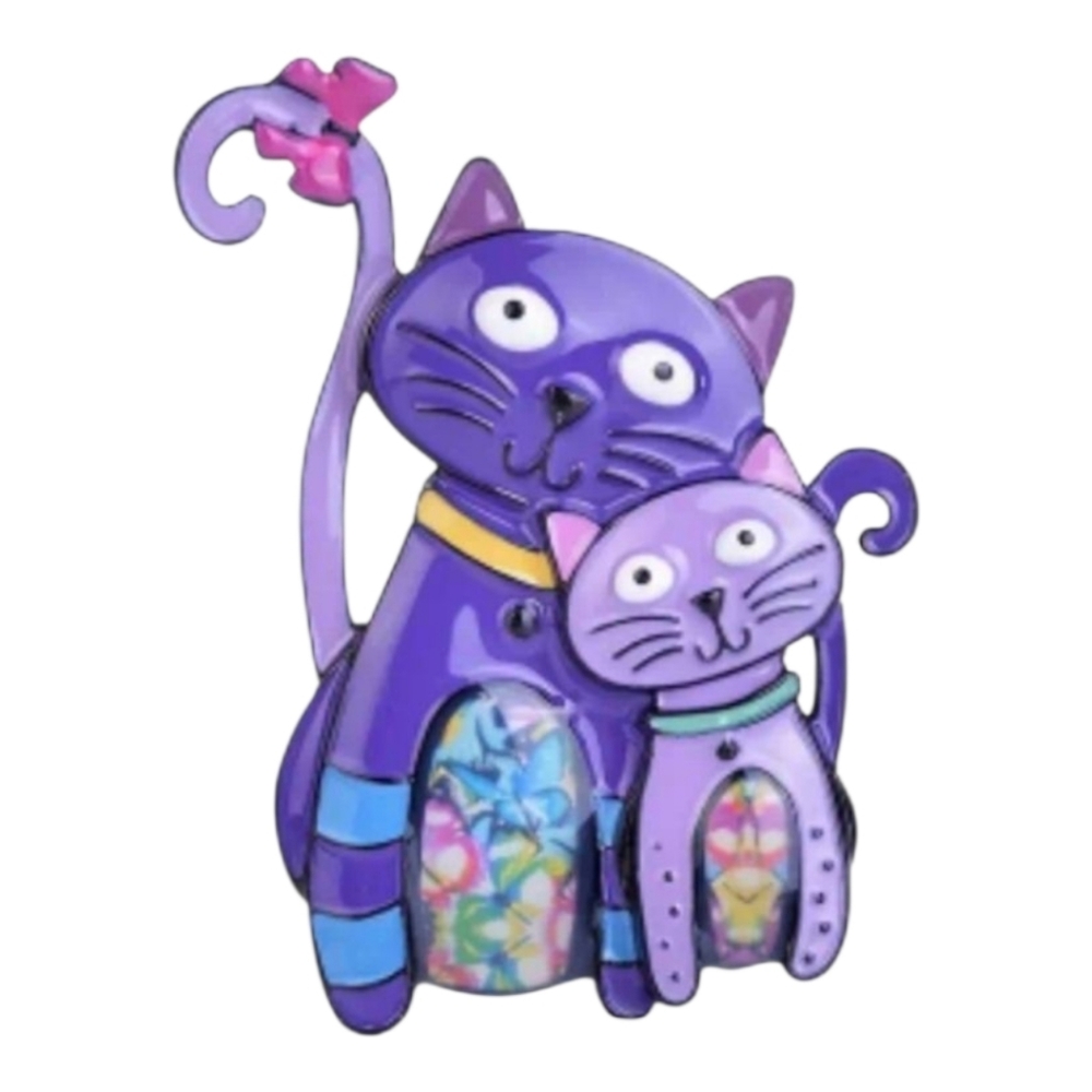 Cat Kitty With Bow Enamel Metal Brooch Pin, Purple